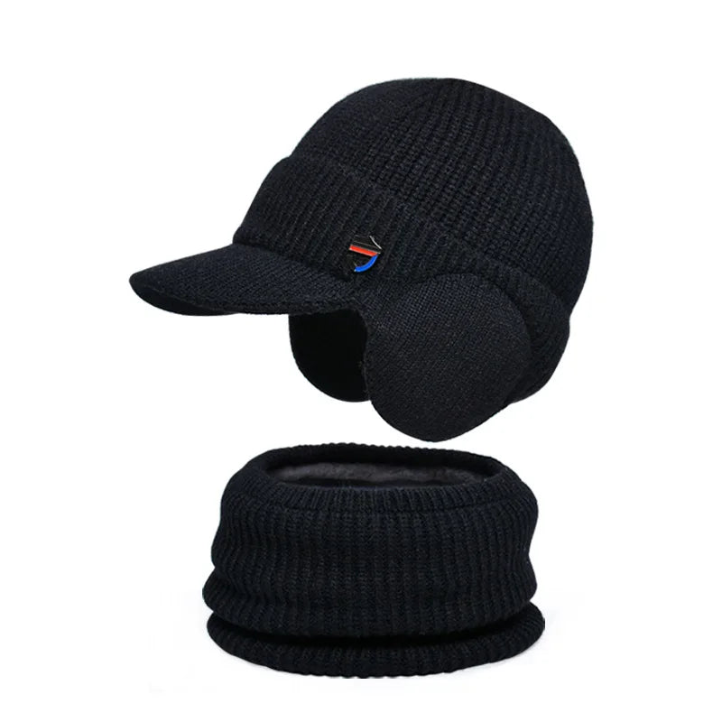 Winter Knitted Balaclava Hat & Scarf Set Thermal Lined Beanie, Ear Protection, Unisex Cold Weather Face Mask for Outdoor Sports Peaceful Pleasures Health and Wellness Black 56-60cm