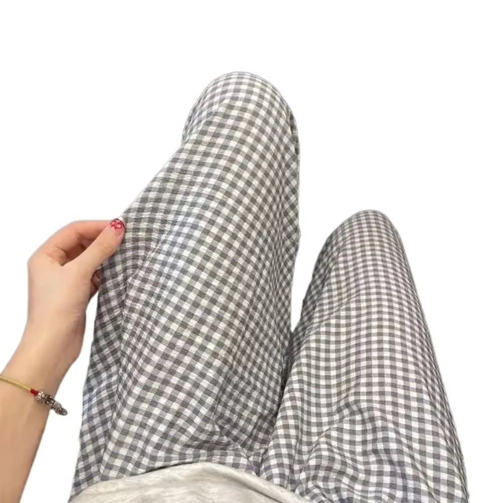 Women's High Waist Wide Leg Plaid Pajama Pants | Cotton Pajama Pants Peaceful Pleasures Health and Wellness