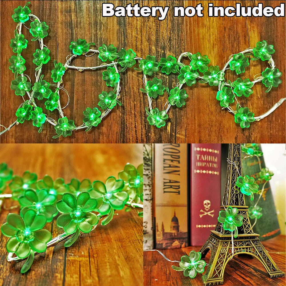 2M Four-Leaf Clover LED String Lights | Battery-Powered Decor