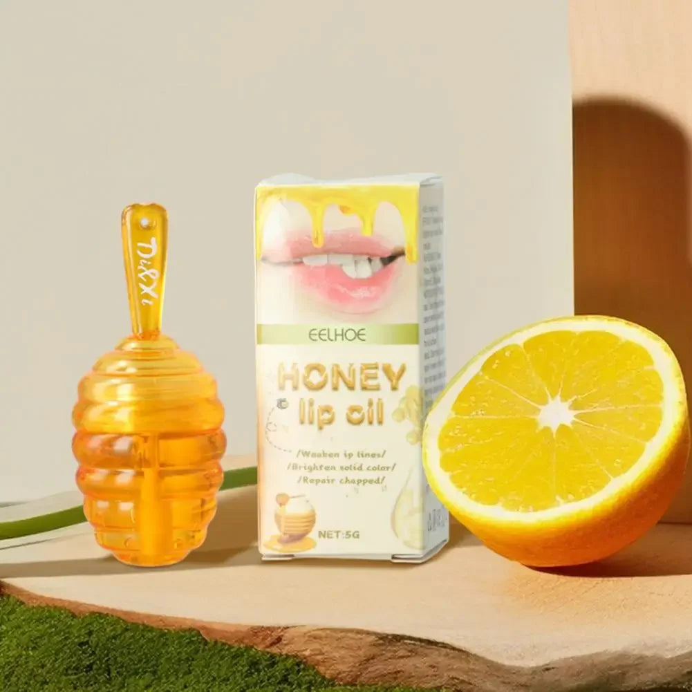 Honey Lip Oil Hydrating Overnight make Up Lip Balm Moisturizing Gloss Shiny Plumping reduces lip lines Lip Skin Care 5g Peaceful Pleasures Health and Wellness