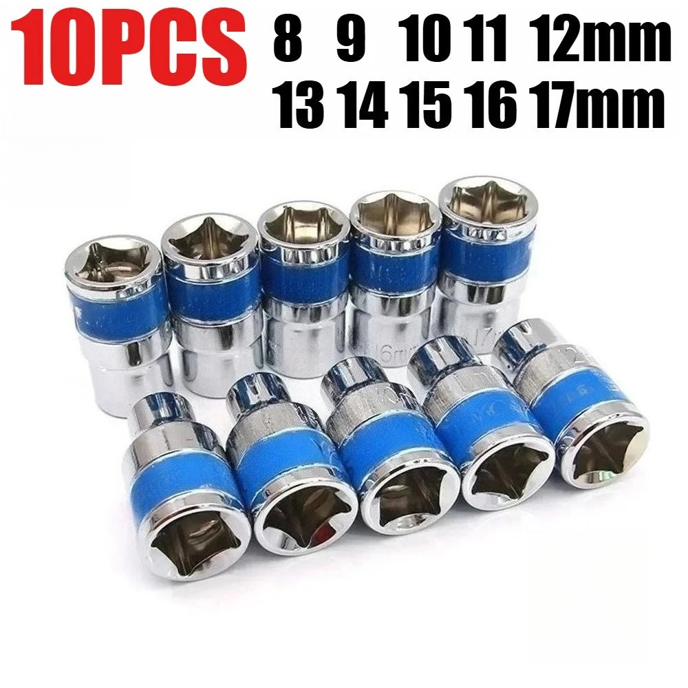 1/2Inch Blue Drive Short Hex Sockets for Nut Removal 8-32mm Socket Spanner, CR-V Steel Socket Set For 1/2 Socket Set Peaceful Pleasures Health and Wellness 10PCS 8-17mm