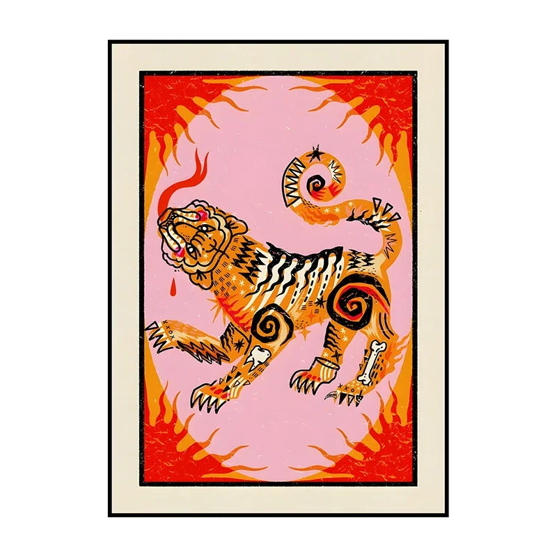 Abstract Classic Tiger in Blue Illustration Poster Wall Art Print Canvas Painting for Living Room Home Decoration Picture Peaceful Pleasures Health and Wellness J0030-20 30x40cm Unframed