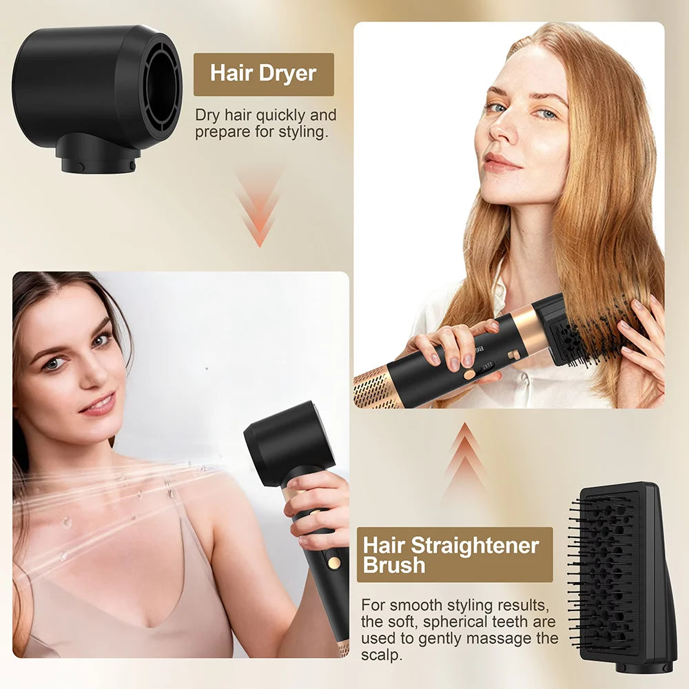 Professional 6 in 1 Hair Dryer Hot Air Comb Multi-Function Hair Styling Blow Dryer Brush Curling Iron Hair Straightener for Home Peaceful Pleasures Health and Wellness