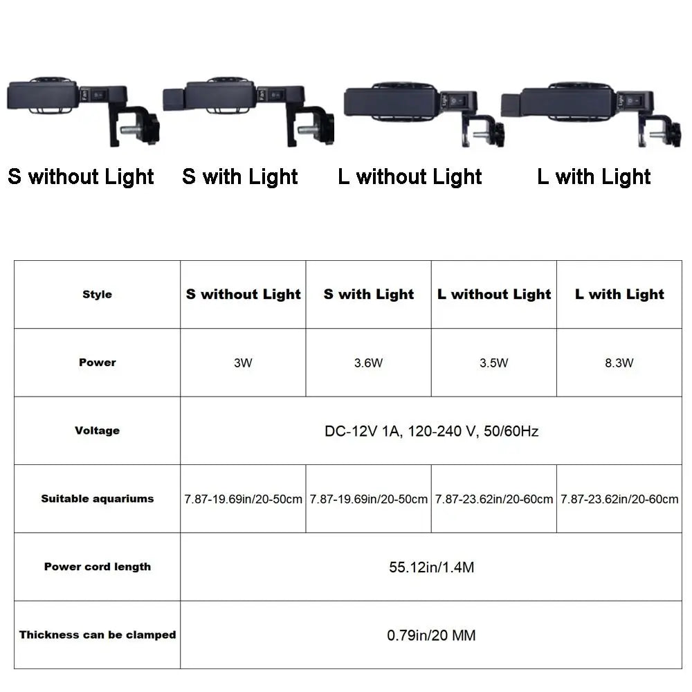 180° Rotation Silent Aquarium Cooling Fan – Wall Mount & Light