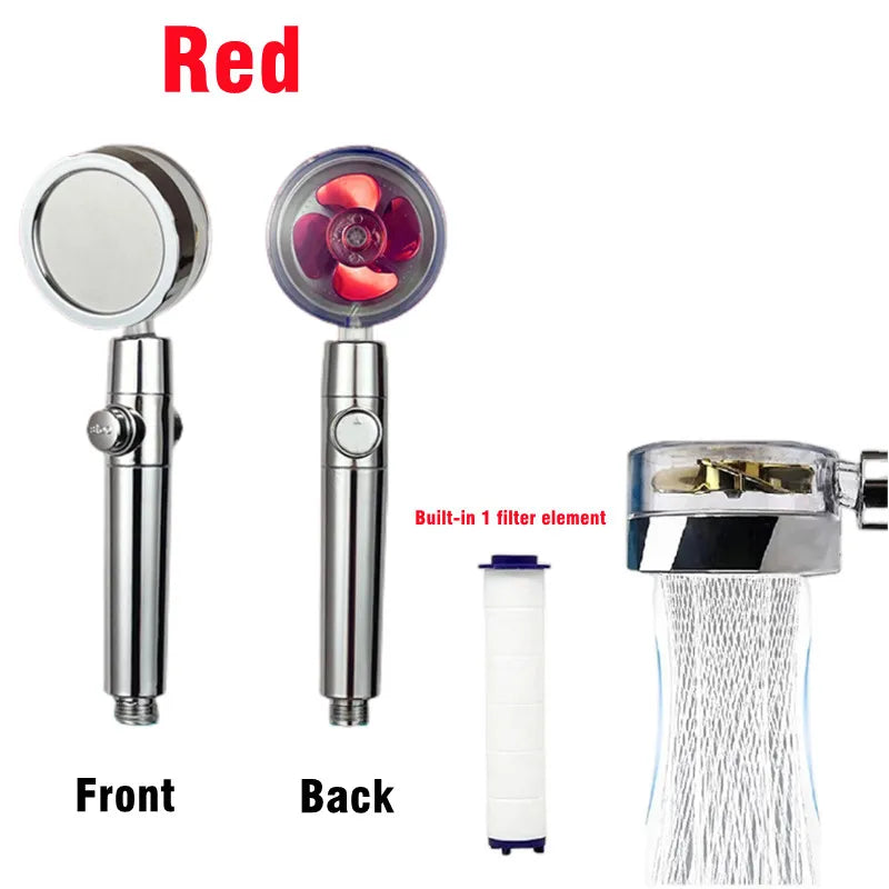 360 Degrees Rotation Turbo Fan Shower Head High Pressure Water Saving Spray Adjustable Showerhead Filters Bathroom Accessories Peaceful Pleasures Health and Wellness Red