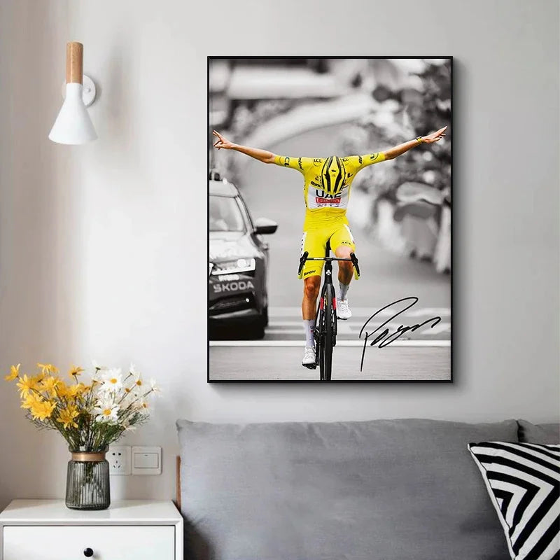 Cycling World Champion Tadej Pogacar Posters Sports Prints Mathieu Van Der Poel Canvas Painting Wall Picture Home Room Decor Peaceful Pleasures Health and Wellness