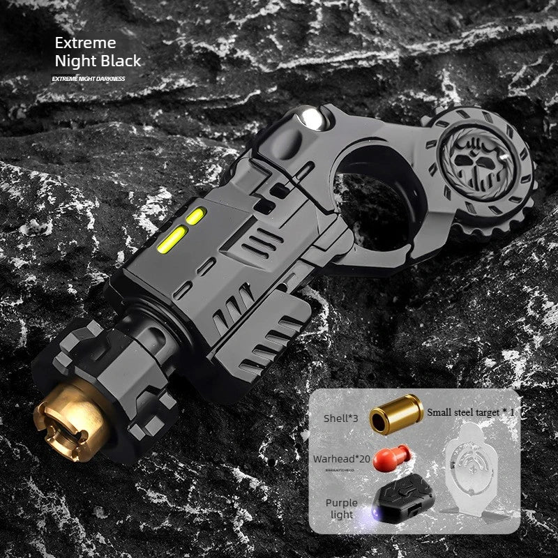 Mini Metal EDC Pistol Fidget Toy Ejecting Roller Spinner Mechanical Slider Ratchet Wheel Ring Stress Relief for Adults Peaceful Pleasures Health and Wellness Matte Black