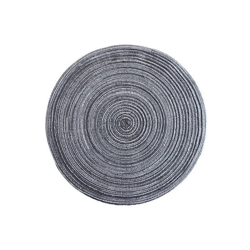 Nordic Style Imitation Cotton Yarn Placemat Round Ramie Woven Coaster Insulation Dish Mat Household Anti-scald Mat Peaceful Pleasures Health and Wellness Round black gray 38cm