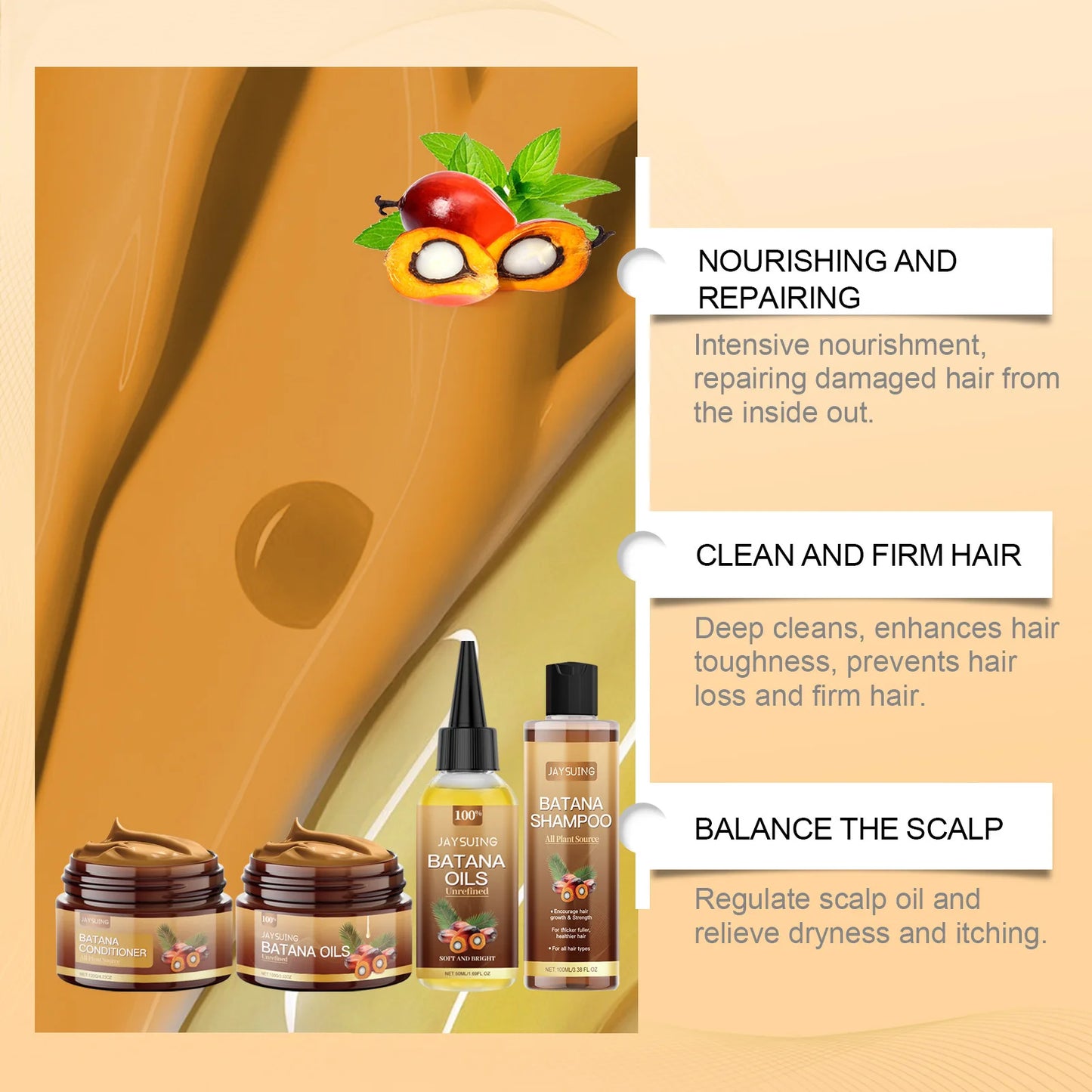 Hair Care Product Batana Oil Shampoo Conditioner Repair Split Ends Frizzy Damage Moisturize Smooth Shiny Keratin Hair Mask Serum Peaceful Pleasures Health and Wellness