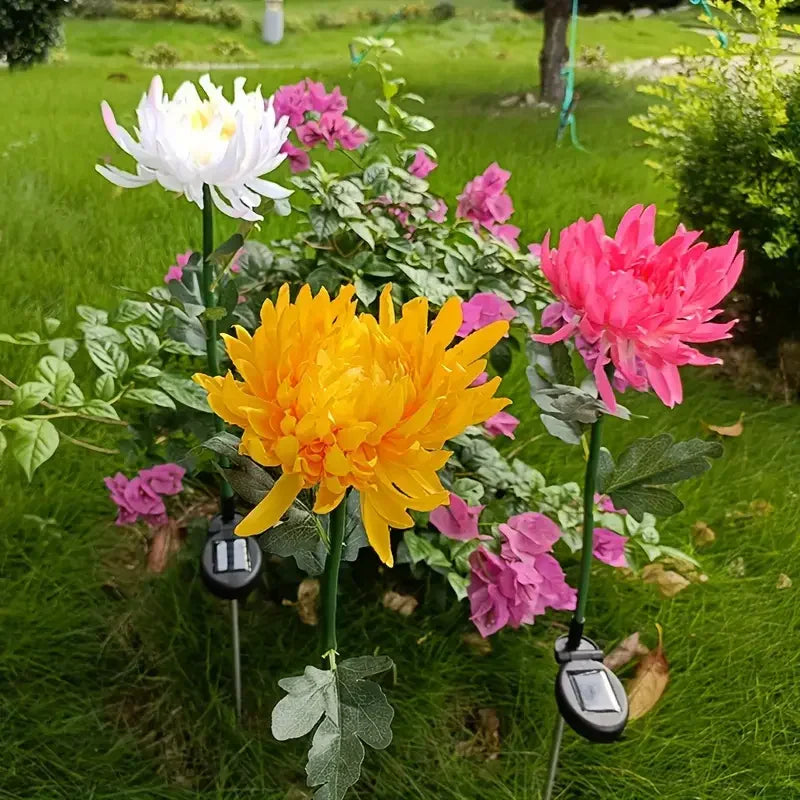Solar Garden Lamp Solar Flowers Lights Solar Powered Chrysanthemum LED Lawn Light Outdoor Garden Decor Perfect for Yard Fence Peaceful Pleasures Health and Wellness