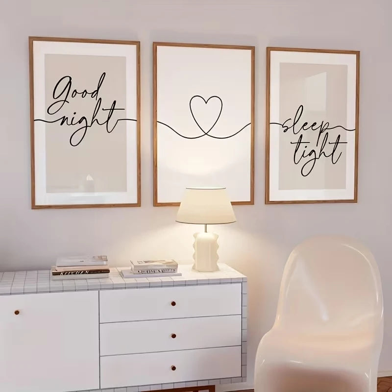3pcs Modern "Good Night, Sleep Tight" Quotes Wall Art Print Canvas Painting Poster Picture For Living Room,Bedroom Home Decor Peaceful Pleasures Health and Wellness