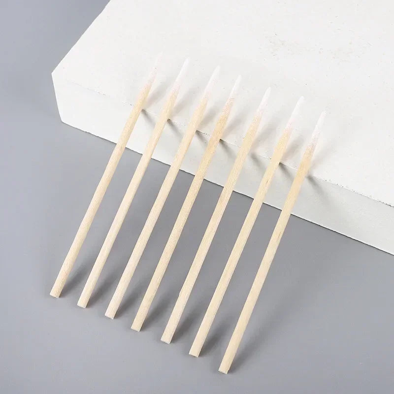 Short Wood Handle Small Pointed Tip Cotton, 100 PCS per pack, Dedicated for Semi Permanent Eyebrow Tattoo Beauty Makeup Color Peaceful Pleasures Health and Wellness