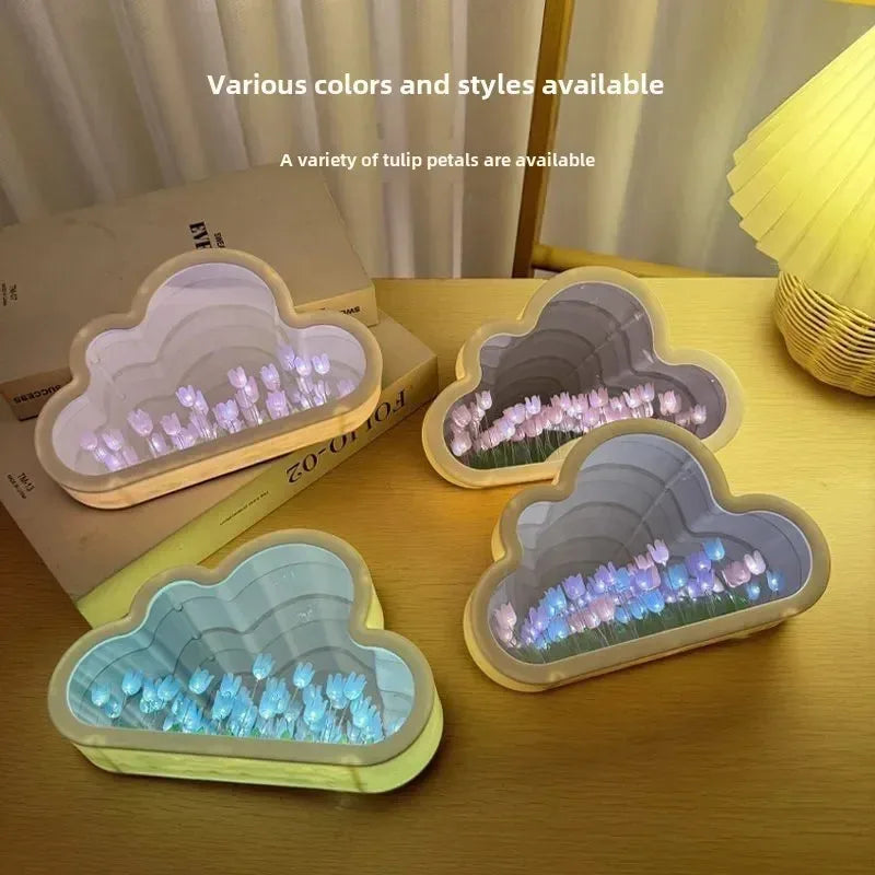 Cloud Tulip Nightlight DIY Handmade Mirror Material Package Romantic Flower Sea Atmosphere Light Desktop Ornament Creative Gifts Peaceful Pleasures Health and Wellness