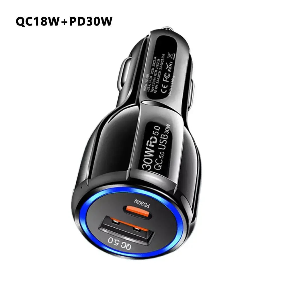 12W 30W Car Charger 2 Ports Car Charger Fast Charging QC 3.0 PD12W PD30W Car Cigarette Lighter Flash Charge For phones Peaceful Pleasures Health and Wellness QC18W PD30W BLACK