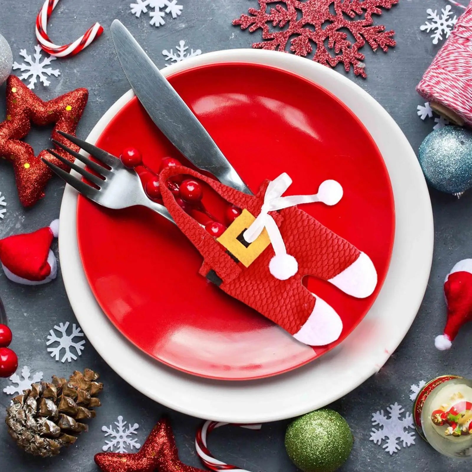 Tableware Utensils Holder For Christmas Christmas Decoration Ornaments Utensil Organizers For Dining Table Restaurant Hotel Peaceful Pleasures Health and Wellness