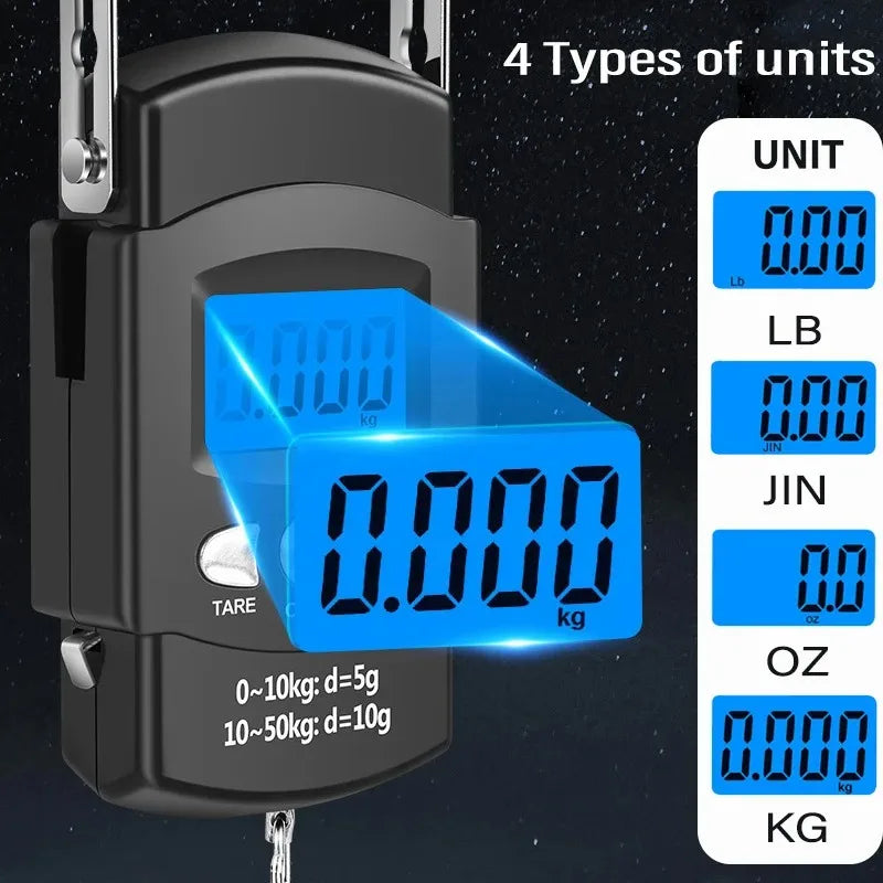 Portable Hanging Handheld Electronic Scale 50kg 10g LCD Display with 100cm Tape Measure for Travel Fishing Baggage Suitcase Peaceful Pleasures Health and Wellness