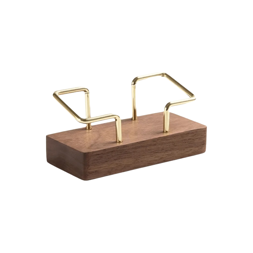 Tabletop Shelf Business Card Holder Walnut Wood Beech Wood Cards Display Stand Card Storage Metal Wooden Card Holder Manager Peaceful Pleasures Health and Wellness Walnut wood