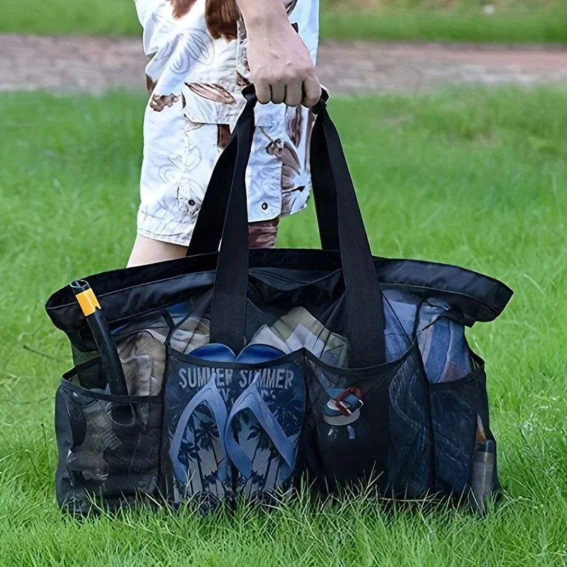 Extra Large Beach Bag - Lightweight, waterproof, foldable, with mesh straps, zippered pockets and fixed shoulder straps Peaceful Pleasures Health and Wellness