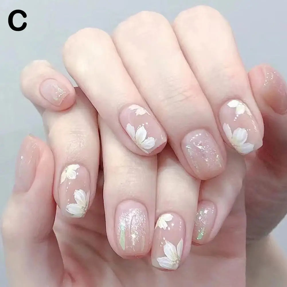 French Square Press-On Nails | Nude Pink & Glitter 24pc Set