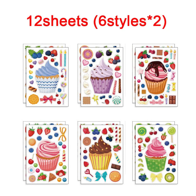 Puzzle Assemble Birthday Cake Stickers Sheets Kids Children Party