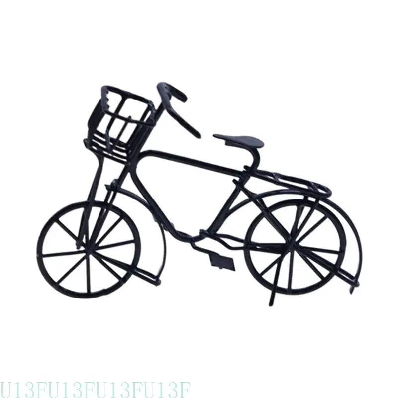 1:12 Miniature Metal Bicycle Dollhouse Accessory – Black Bike