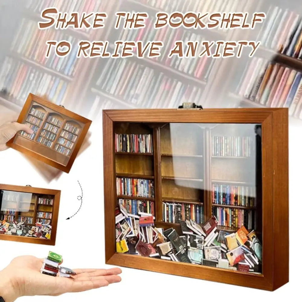 Miniature Wooden Bookshelf Fidget Sensory Desk Decor Toy