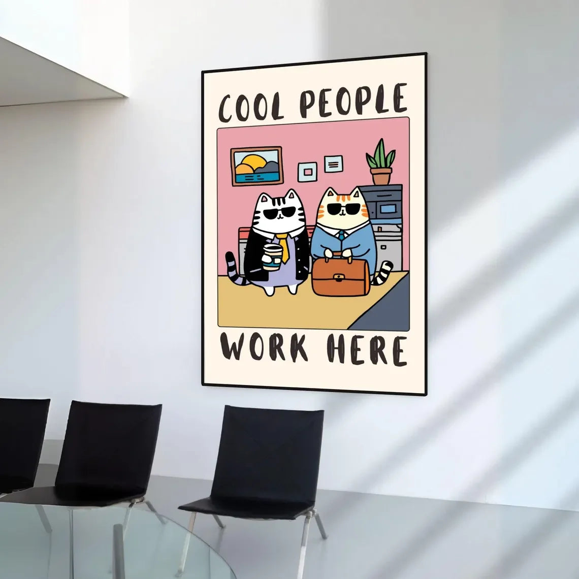 Cool People Work Here Cat Poster | Funny Office Wall Art Canvas Wall Poster Peaceful Pleasures Health and Wellness