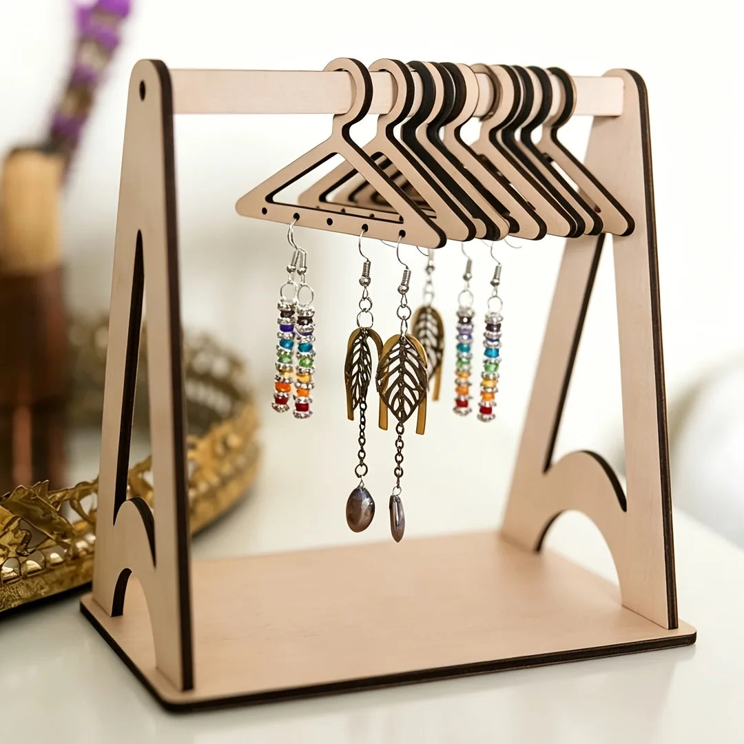 Rustic Wood Jewelry Organizer Stand – Earrings, Necklace & Ring