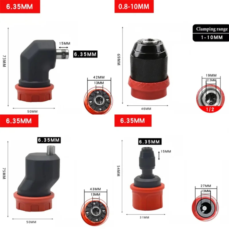 Quick Release Keyless Drill Chuck Adapter – 6.35mm Hex Shank