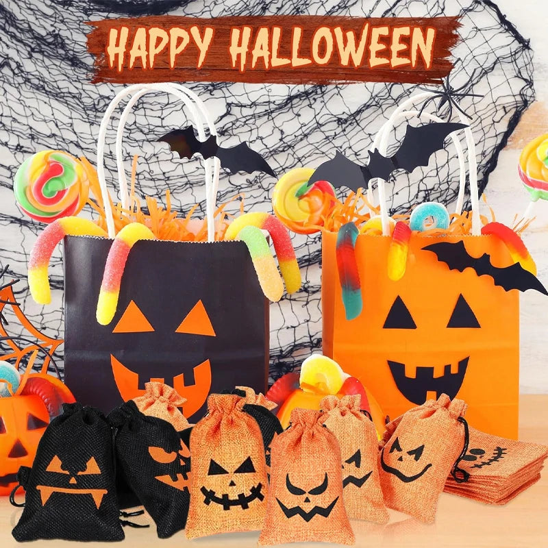 16-Pack Halloween Pumpkin Burlap Drawstring Candy Bags Halloween Party Bags Peaceful Pleasures Health and Wellness