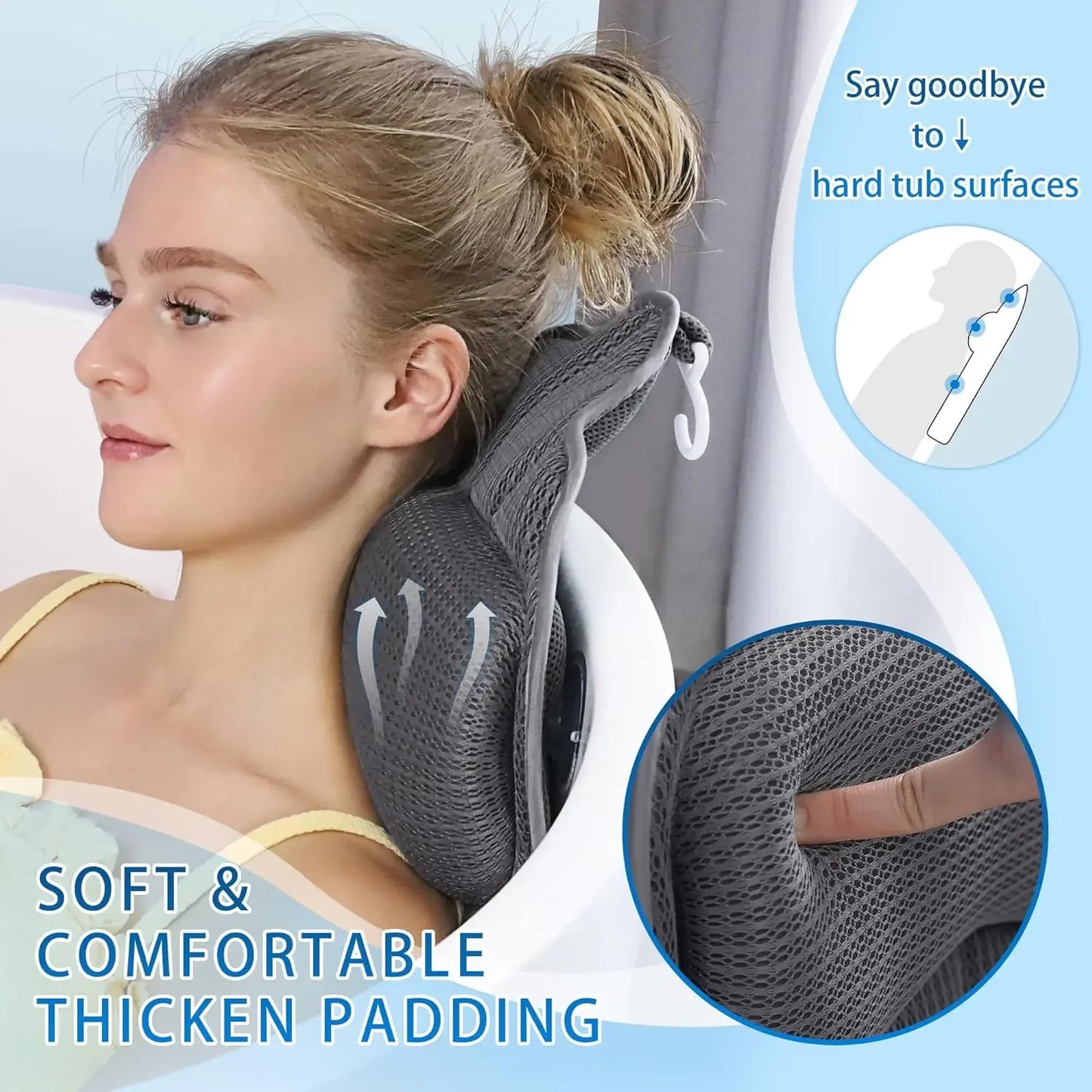 Luxury Bath Pillow with 6 Suction Cups, Ergonomic Head & Neck Support, Soft 4D Mesh for Tub Relaxation (Grey) Peaceful Pleasures Health and Wellness