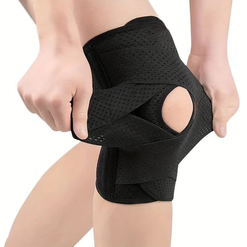 Unisex Compression Sports Knee Brace V-Cross Strap & Breathable Mesh with Side Stabilizers for Knee Pain Relief, Running Support Peaceful Pleasures Health and Wellness