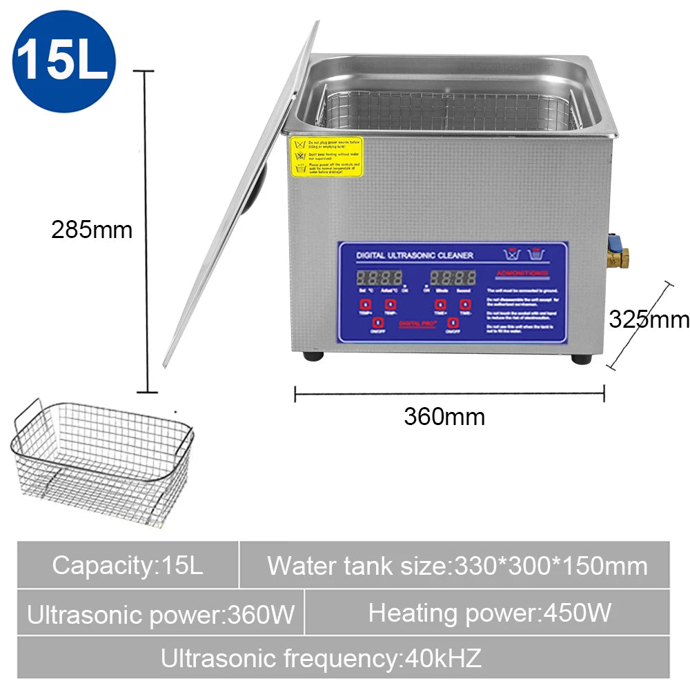 1.3L 2L 3L 6L 10L 15L 22L 30L Ultrasonic Cleaner with Heated Portable Lave-Dishes Washing Machine Diswasher Ultrasound Cleaner Peaceful Pleasures Health and Wellness 15L US