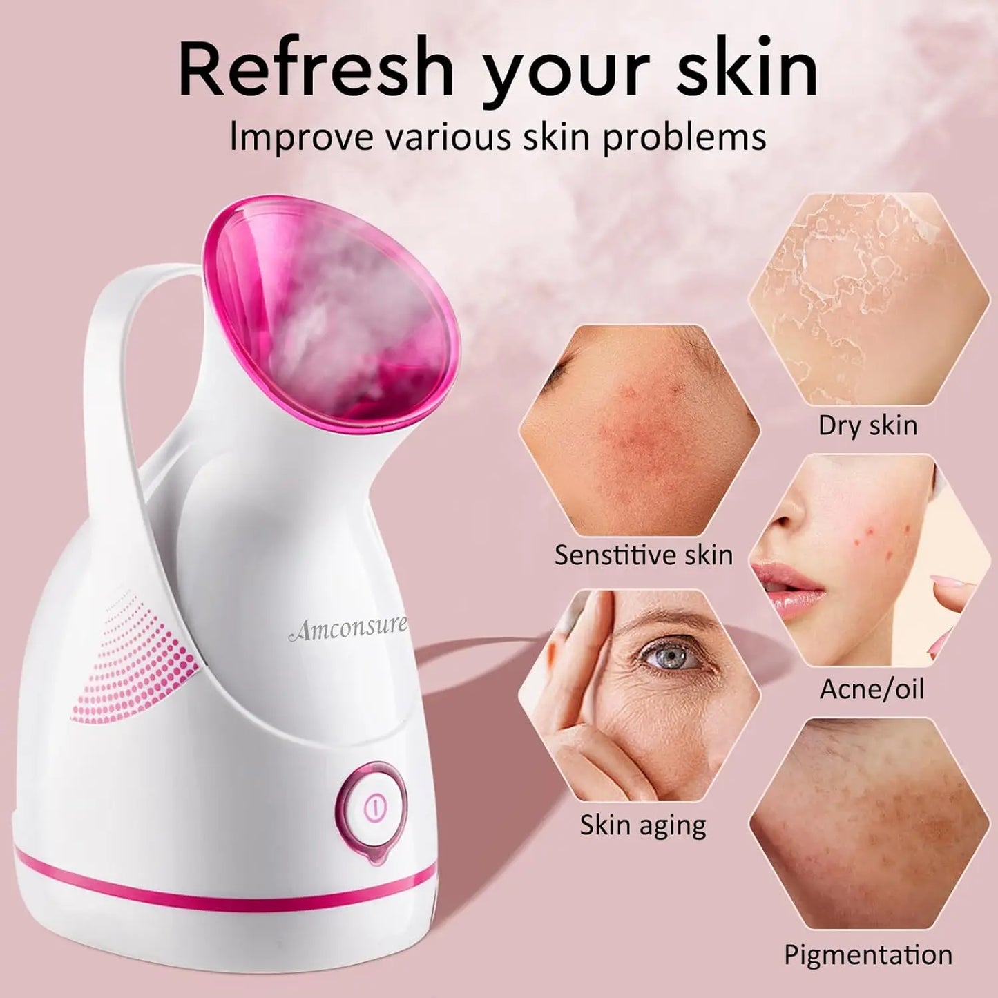 Facial Steamer - Nano Ionic Face Steamer Warm Mist Steamer for Home Sauna SPA, Humidifier for Face Steamer for Deep Cleaning Peaceful Pleasures Health and Wellness