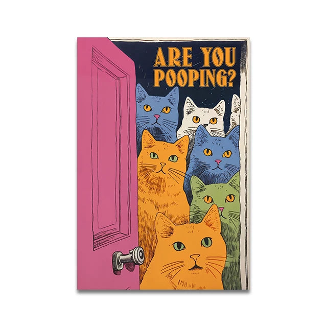 Are You Pooping Funny Cat Canvas Print Poster Whimsical Animal Abstract Art Prints Wash Room Bathroom Wall Art Home Decor Poster Peaceful Pleasures Health and Wellness