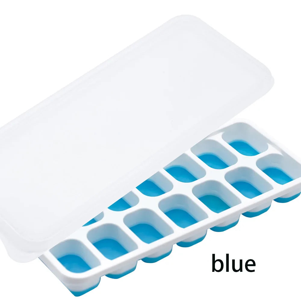 14-Grid Silicone Ice Cube Tray with Lid – Stackable & Eco-Safe