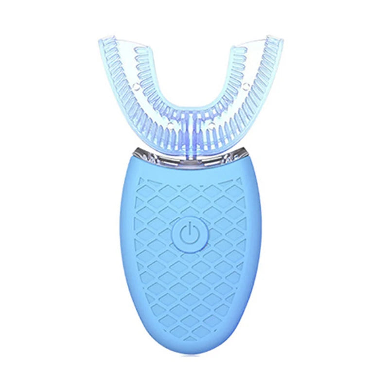 Electric Toothbrush Adults U Shaped Toothbrushes for Teeth Whitening 360° Mouth Cleansing Hands Free Gums Protection Waterproof Peaceful Pleasures Health and Wellness Blue