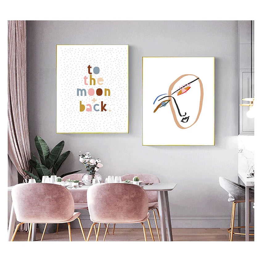 Pink Lucky You Nordic Abstract Line Face Canvas Wall Art