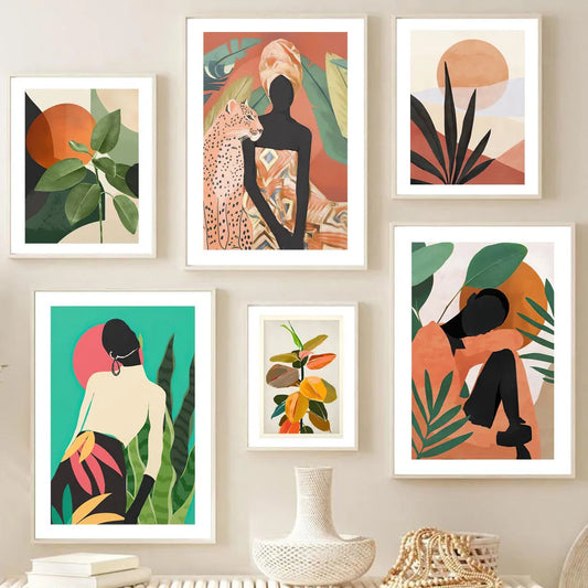 Abstract African Woman Floral Canvas Wall Art | Nordic Print Canvas Wall Art Print Peaceful Pleasures Health and Wellness