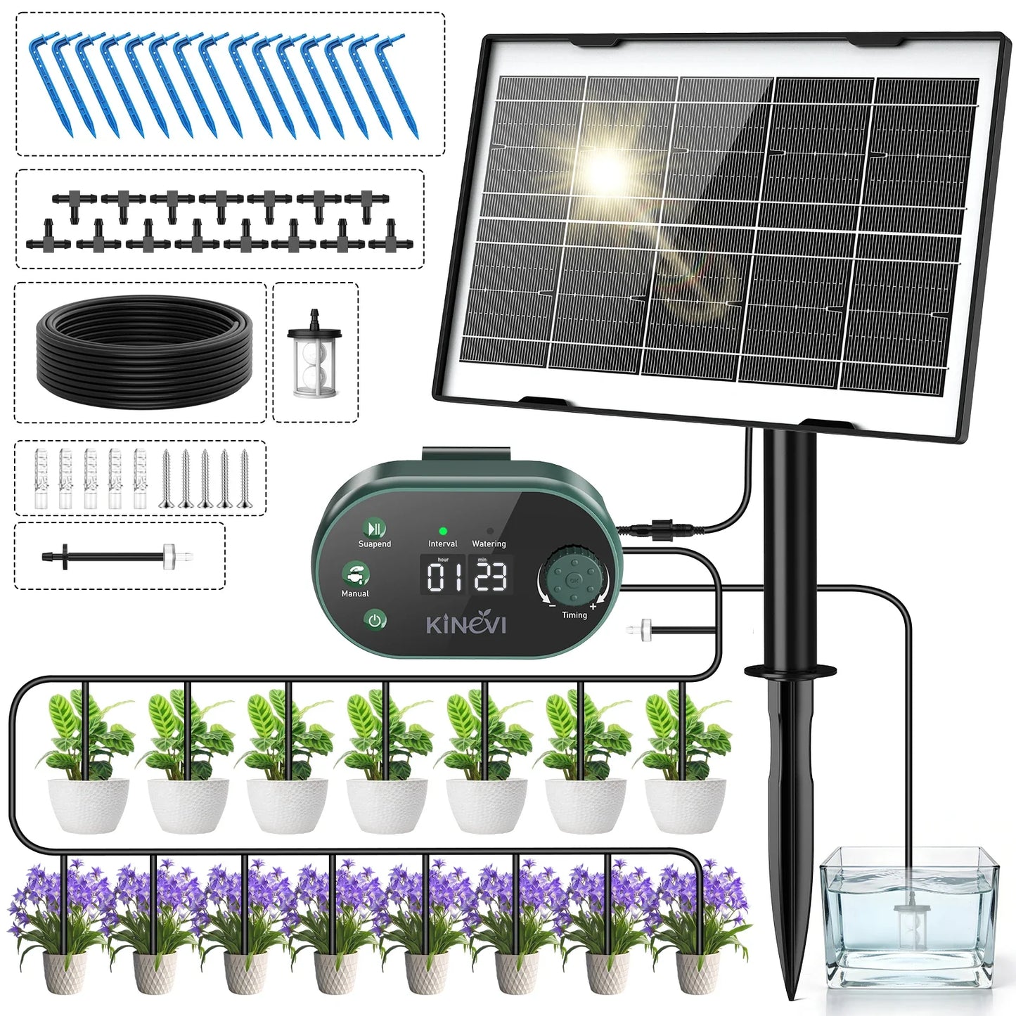 Solar Drip Irrigation System 3W – 15 Pots & 22 Timer Modes