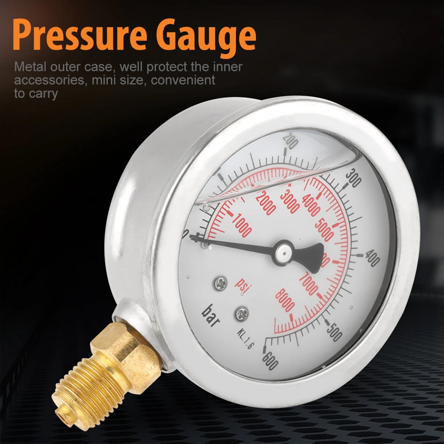 Pressure Gauge Meter Measuring Tool 0-600Bar 1 4 Dial Hydraulic Water