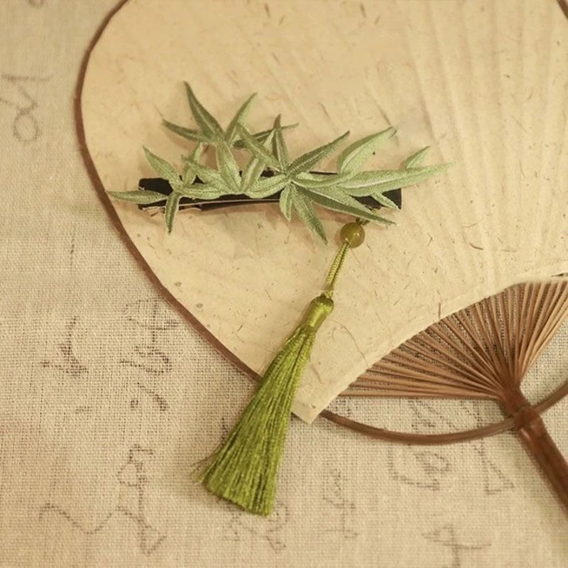 National Style Bamboo Leaf Tassel Hair Clip Womens Curly Hair Side Clip Hair Accessory Peaceful Pleasures Health and Wellness A