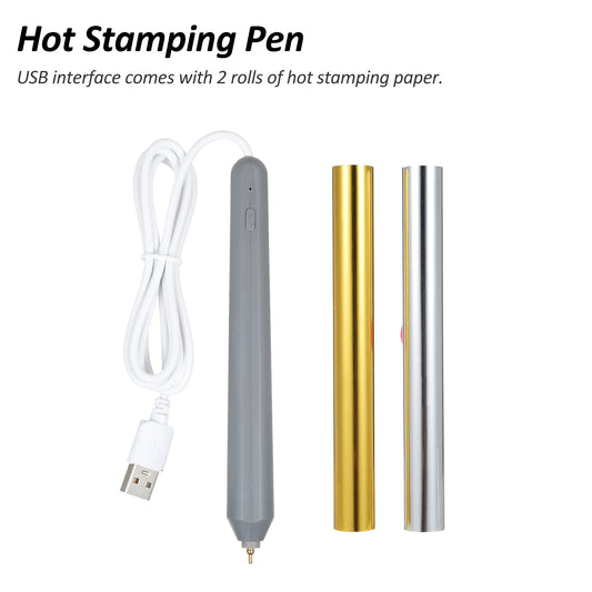 Stamping Pens Set Hot Heated Foil Pens Set USB Heat Foil Pen for Scrapbooking Tool Kits Gold & Silver Hot Foil Roll Drawing Pen Peaceful Pleasures Health and Wellness Hot Stamping Pen