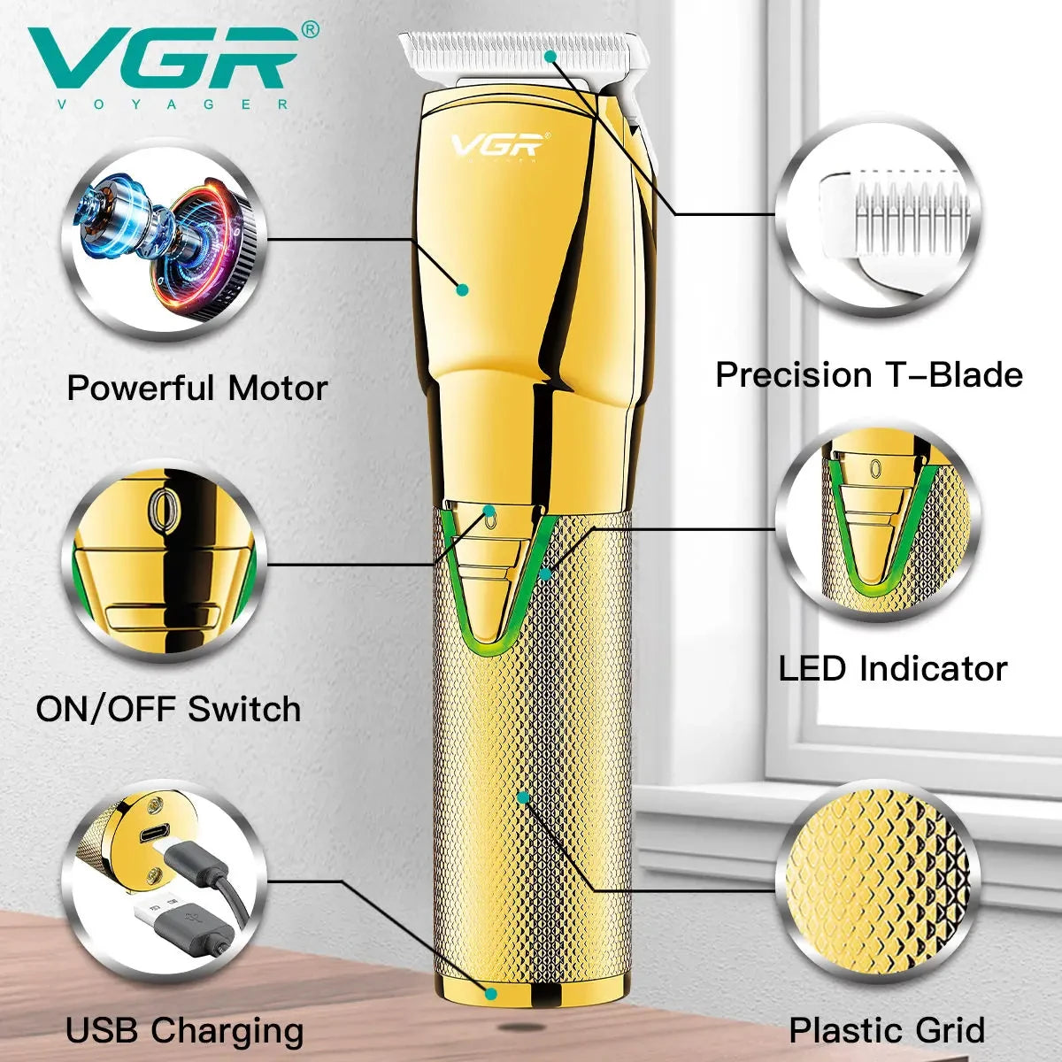 VGR V-903 Cordless Hair Clipper & Trimmer for Men | USB