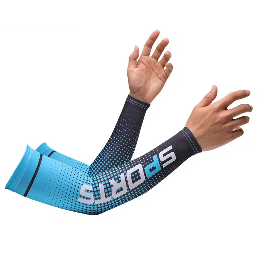 Summer Fashio Sunscreen Ice Silk Sleeve UV Sun Protection Cooling Anti-Slip Arm Sleeves Men Women Outdoor Sport Cycling Peaceful Pleasures Health and Wellness Blue One Size