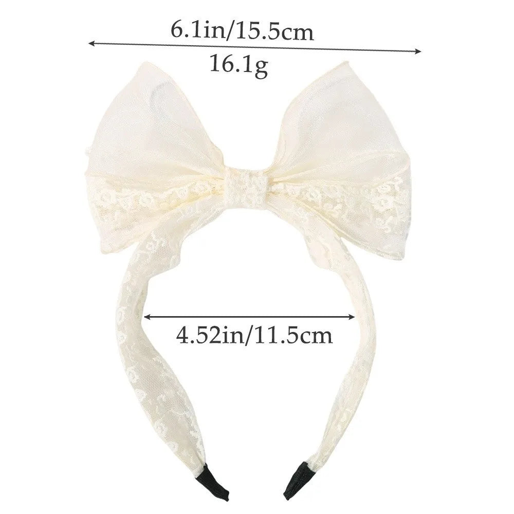 Elegant Lace Bow Headband – Floral Embroidery Non-Slip