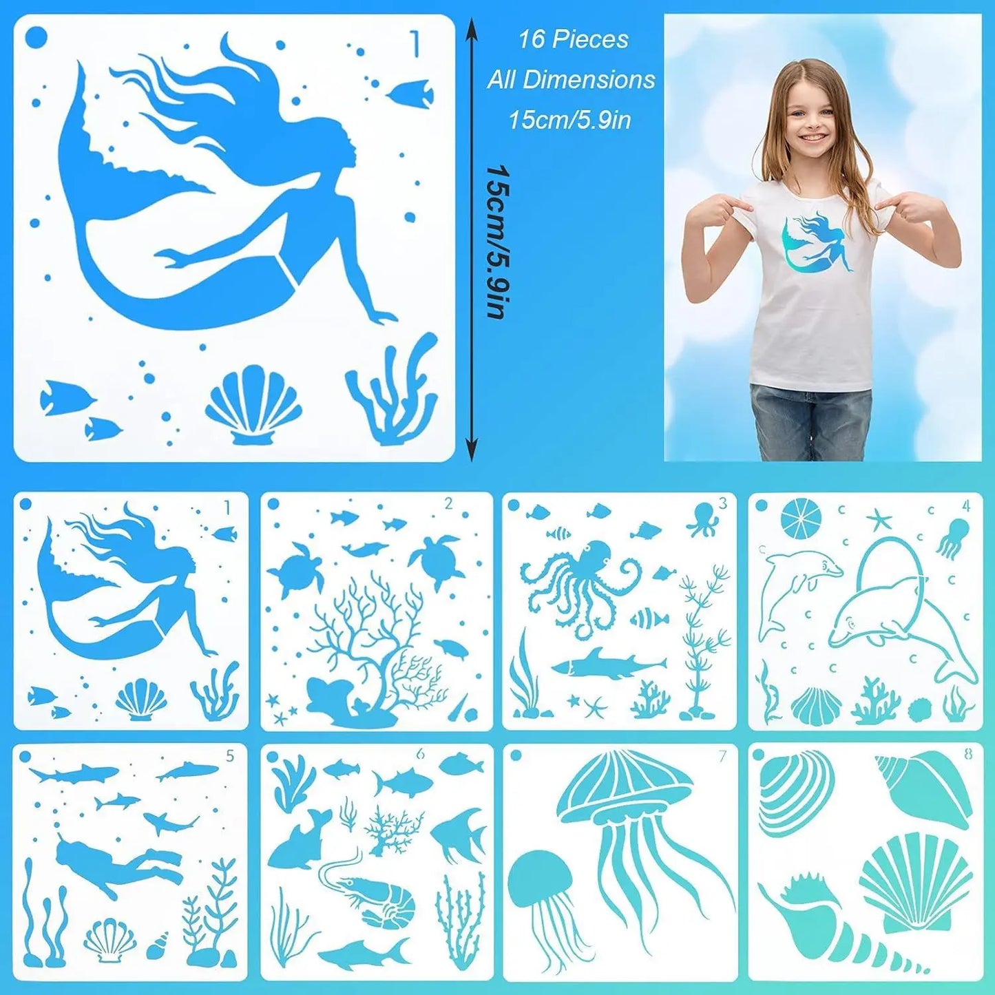 Bview Art Reusable Ocean Theme Stencil Templates Children's Supplies