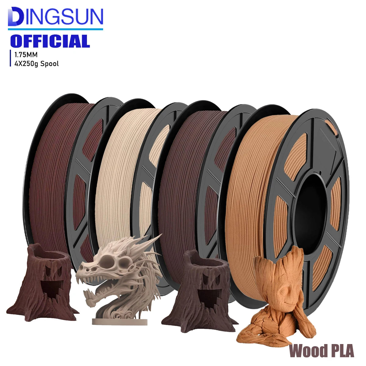 Wood PLA 3D Printer Filament 1.75mm Matte | 4×250g 1kg Spools