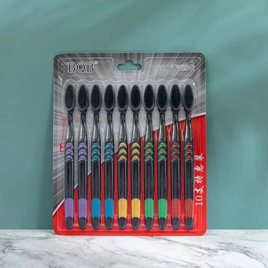 10-Pack Bamboo Charcoal Toothbrushes – Soft Ultra-Fine Bristles Manual Toothbrush Set Peaceful Pleasures Health and Wellness 10PCS-Random Color