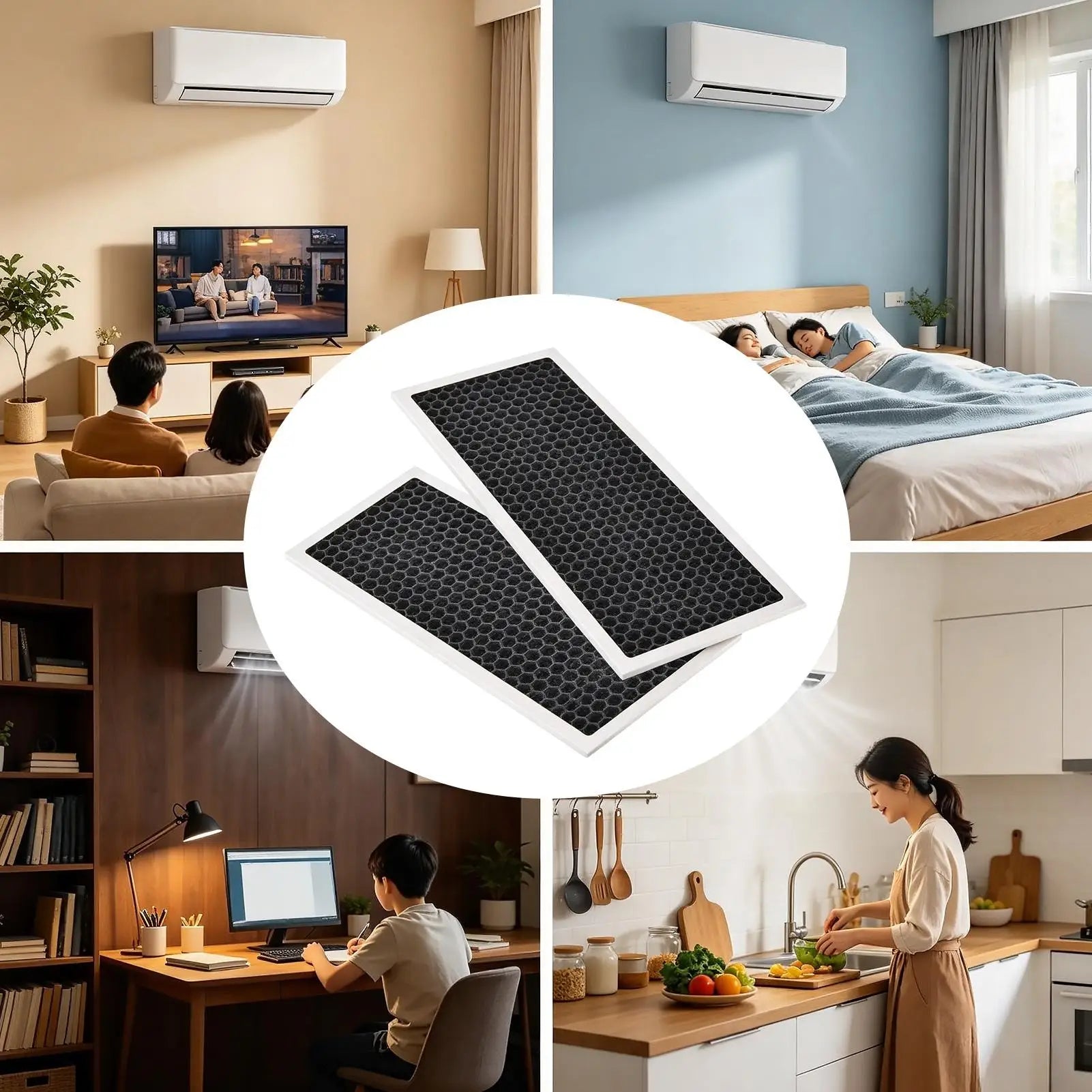 Air Conditioner Filters 2-Piece Washable Reusable Purification Air Conditioner Replacement Filters For Home Rv Apartment Living Peaceful Pleasures Health and Wellness